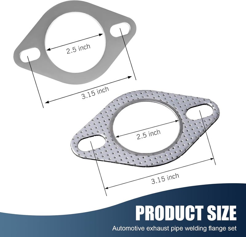 Bawkars 2 PCS Car Exhaust Flange Gasket, Stainless Steel 2 Exhaust Bolts and Nuts Kit, 2.5" High Temperature Catalytic Converter Gasket, Exhaust Flange Repair Kit Universal for Most Car (Silver) - Image 2